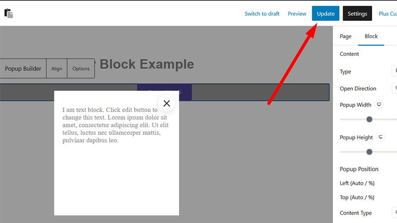 How to create a pop-up form in WordPress? (2023) 114 update-pop-up-trigger-in-gutenberg