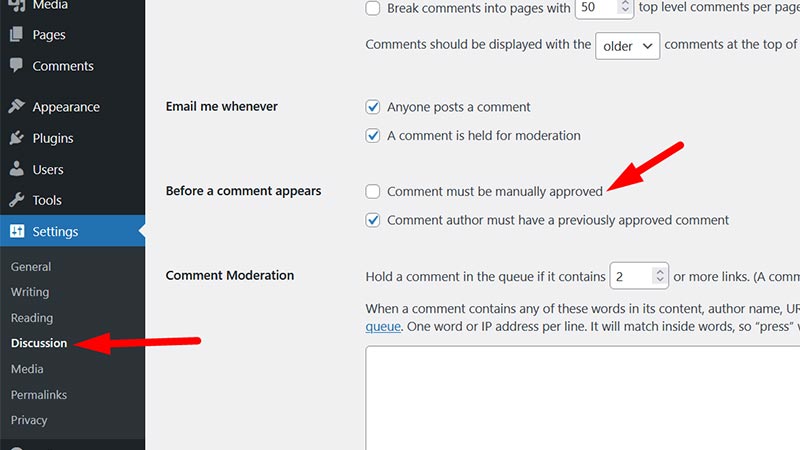 How to Stop Spam Comments on WordPress Posts? 12 comments-must-be-manually-approved